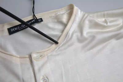 Dolce & Gabbana Weißes kurzes Seiden-T-Shirt mit Knopfverschluss