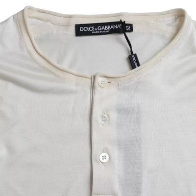 Dolce & Gabbana Weißes kurzes Seiden-T-Shirt mit Knopfverschluss