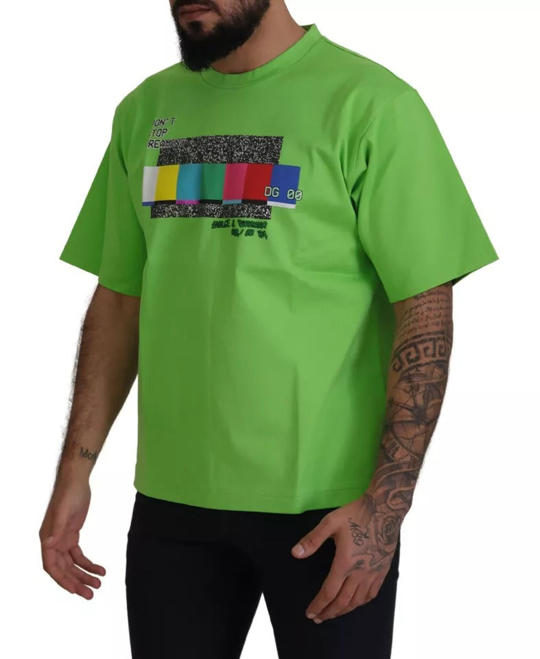 Dolce & Gabbana Grünes Baumwoll-T-Shirt DG CHANNEL Top