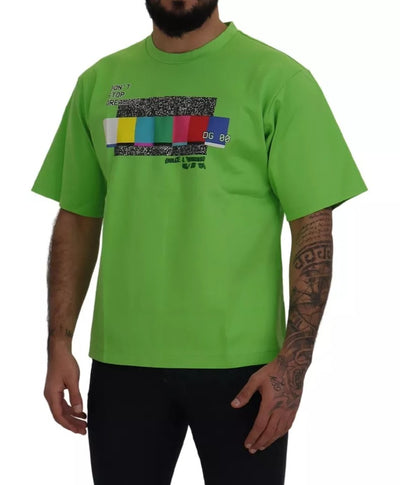 Dolce & Gabbana Grünes Baumwoll-T-Shirt DG CHANNEL Top