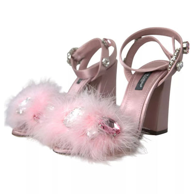 Dolce & Gabbana Rosa Türkei Feder Kristall Sandalen Schuhe