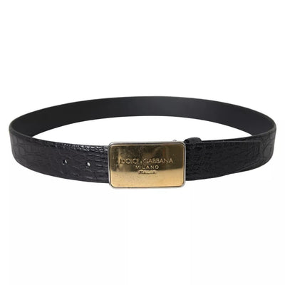 Dolce & Gabbana Schwarzer Exotenledergürtel mit goldener Metallschnalle