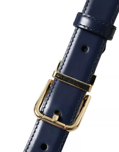 Dolce & Gabbana Blau Leder Gold Metallschnalle Männer Gürtel