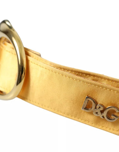 Dolce & Gabbana Gold Satin Leder Oval Metall Schnalle Gürtel