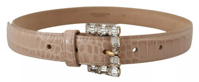 Dolce & Gabbana Beige Leder Kristallschnalle Frauen Gürtel