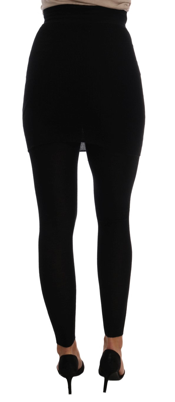 Dolce & Gabbana Schwarze Kaschmir-Seiden-Stretchstrumpfhose Strümpfe