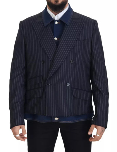 Dolce & Gabbana Blau gestreifter, doppelreihiger Blazer aus Denim