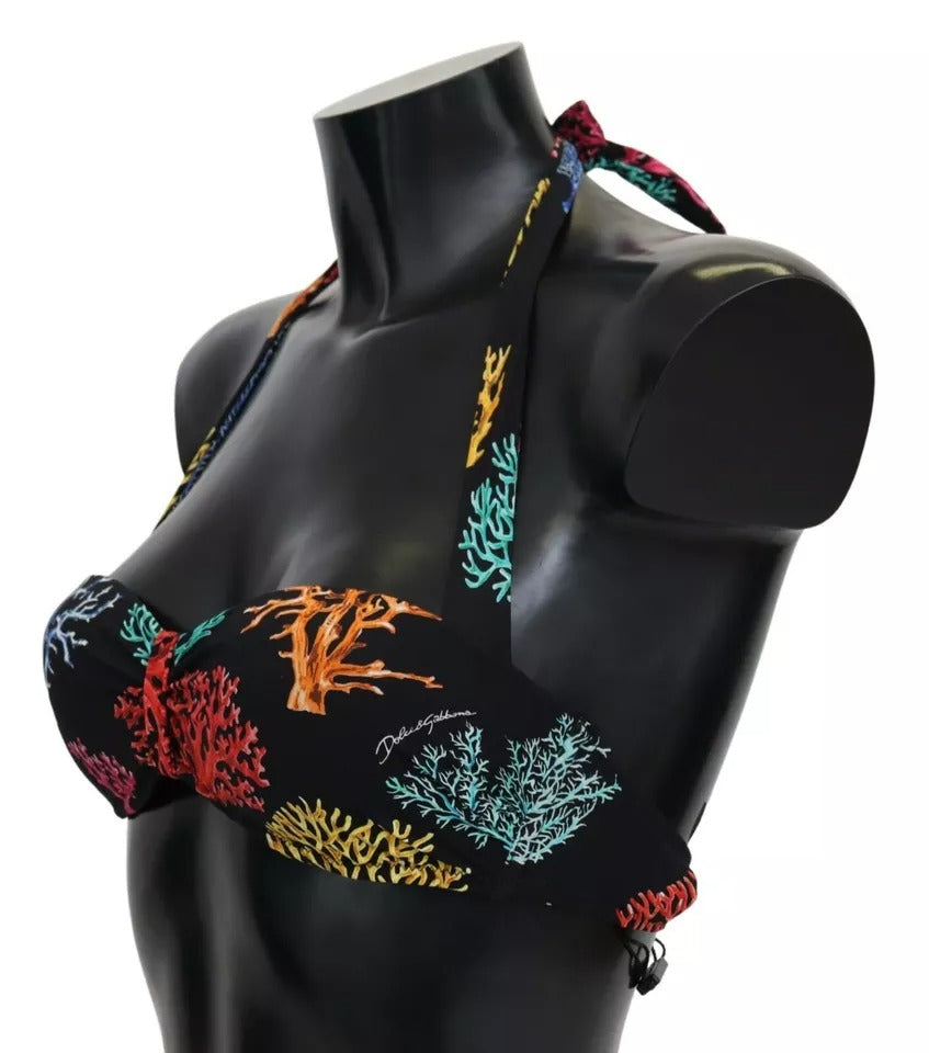 Dolce & Gabbana Schwarzer Korallen Print Badeanzug Beachwear Bikini Top