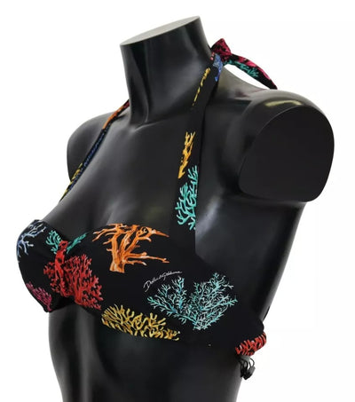 Dolce & Gabbana Schwarzer Korallen Print Badeanzug Beachwear Bikini Top