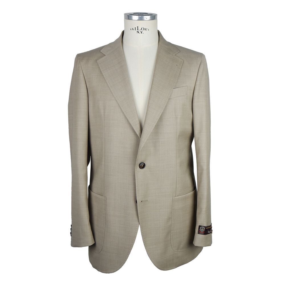 Emilio Romanelli Beigefarbene Wolle Herren Blazer
