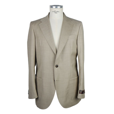Emilio Romanelli Beigefarbene Wolle Herren Blazer
