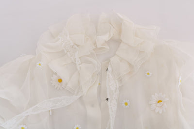 Dolce & Gabbana Weißes Seidenhemd mit Gänseblümchen-Applikationen