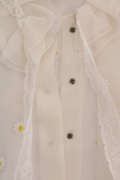 Dolce & Gabbana Weißes Seidenhemd mit Gänseblümchen-Applikationen