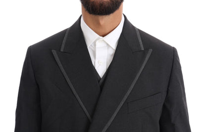 Dolce & Gabbana Grauer Woll-Stretch-3-Stück-Anzug mit zwei Knöpfen
