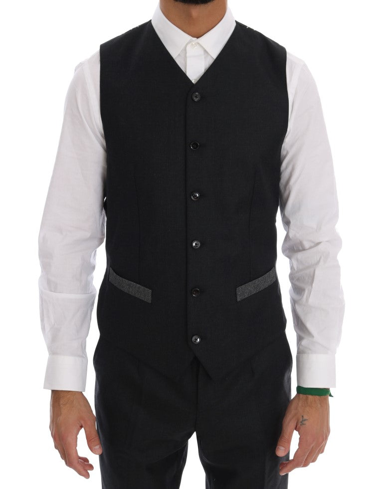 Dolce & Gabbana Grauer doppelreihiger 3-teiliger Anzug aus Wolle