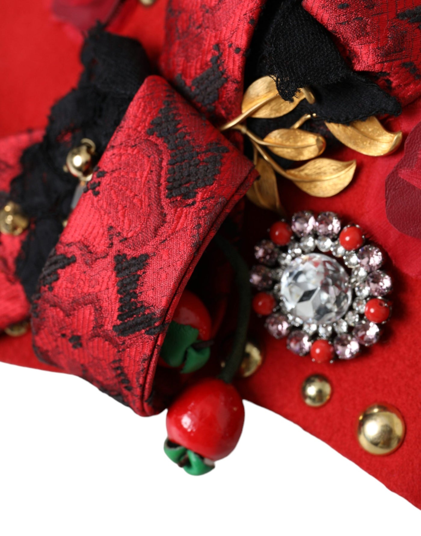 Dolce & Gabbana Rot Kristall Gold Rosen Brosche verschönert Hut