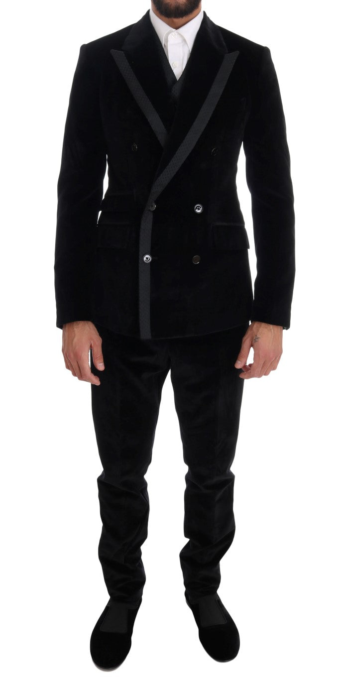 Dolce & Gabbana Schlanker doppelreihiger Anzug aus schwarzem Samt