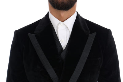 Dolce & Gabbana Schlanker doppelreihiger Anzug aus schwarzem Samt