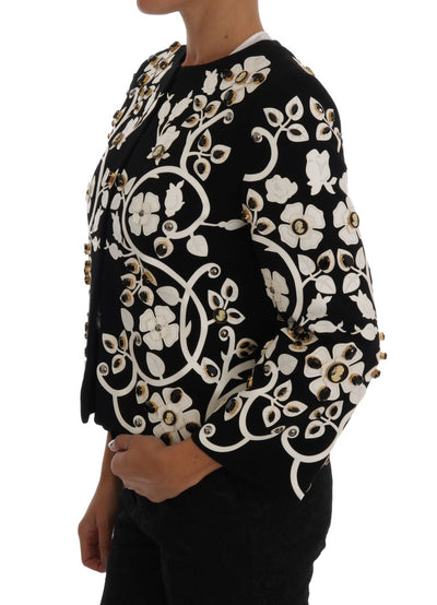 Dolce & Gabbana Schwarze Barock Jacke mit Blumen und Kristall