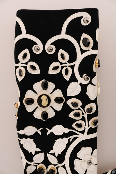 Dolce & Gabbana Schwarze Barock Jacke mit Blumen und Kristall