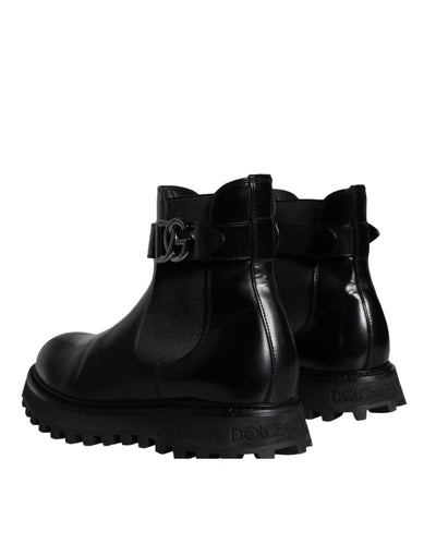 Dolce & Gabbana Schwarzer Gürtel DG Logo Herren Chelsea Boots Schuhe
