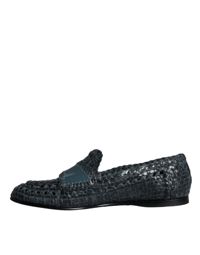 Dolce & Gabbana Blaue gewebte Leder Slipper Männer Schuhe