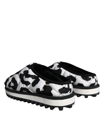 Dolce & Gabbana Schwarz Weiß Gesteppte Logo Sandalen Rutschen Schuhe