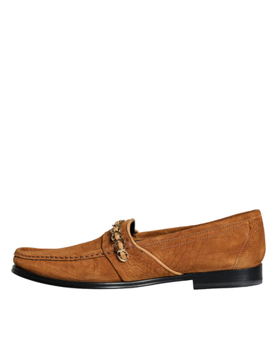 Dolce & Gabbana Braune Samtleder Logo Mokassin Slip On Schuhe