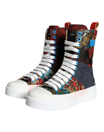 Dolce & Gabbana Multicolor Patchwork Logo High Top Sneakers Schuhe