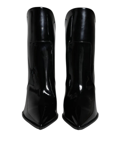 Dolce & Gabbana Schwarze Lackleder Spitzenstiefel Schuhe