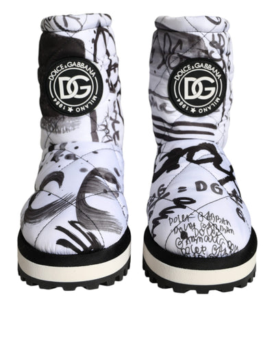 Dolce & Gabbana Weiße gepolsterte Logo Print Mid Calf Stiefel Schuhe