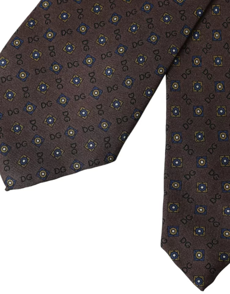 Dolce & Gabbana Braune Seidenkrawatte mit Markenlogo, verstellbar