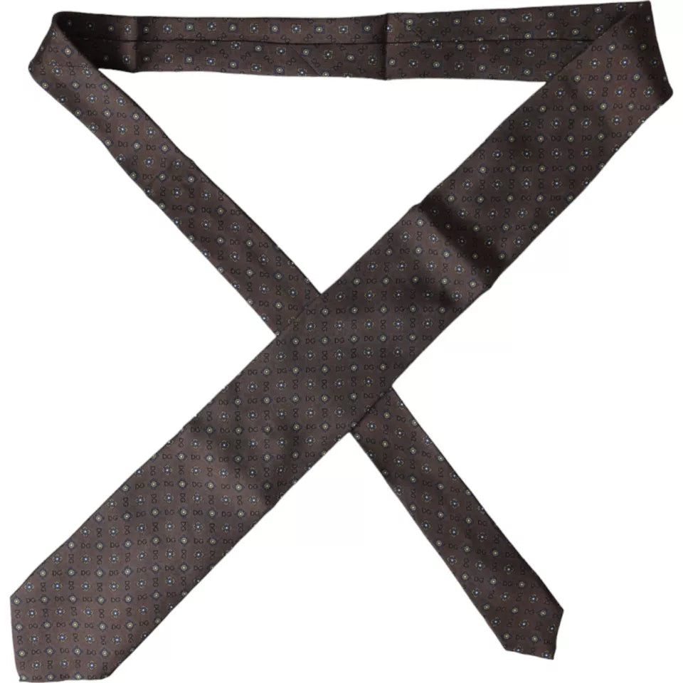 Dolce & Gabbana Braune Seidenkrawatte mit Markenlogo, verstellbar