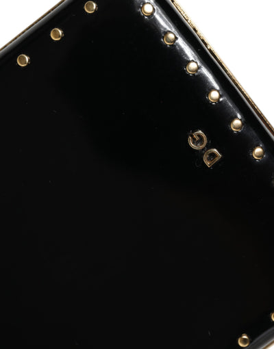 Dolce & Gabbana Schwarzes Leder Nieten Goldrahmen Clutch Abendtasche Tasche