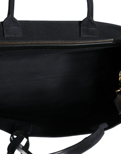 Versace Schwarze Top Handle Canvas Leder Logo Crossbody Tote Bag