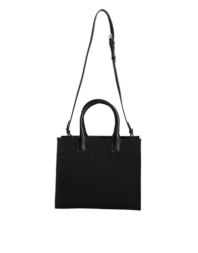Versace Schwarze Top Handle Canvas Leder Logo Crossbody Tote Bag