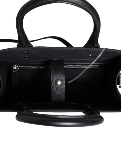 Versace Schwarze Top Handle Canvas Leder Logo Crossbody Tote Bag
