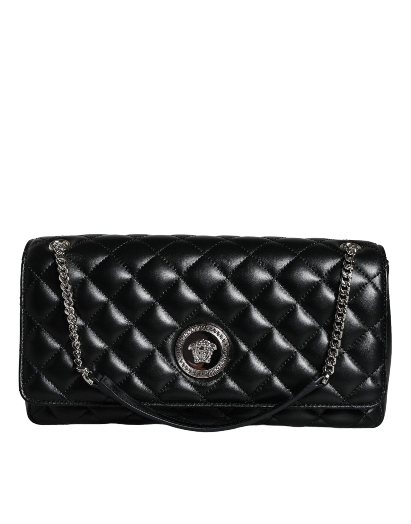 Versace Schwarze gesteppte Lammleder Crossbody Umhängetasche
