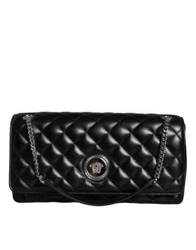 Versace Schwarze gesteppte Lammleder Crossbody Umhängetasche