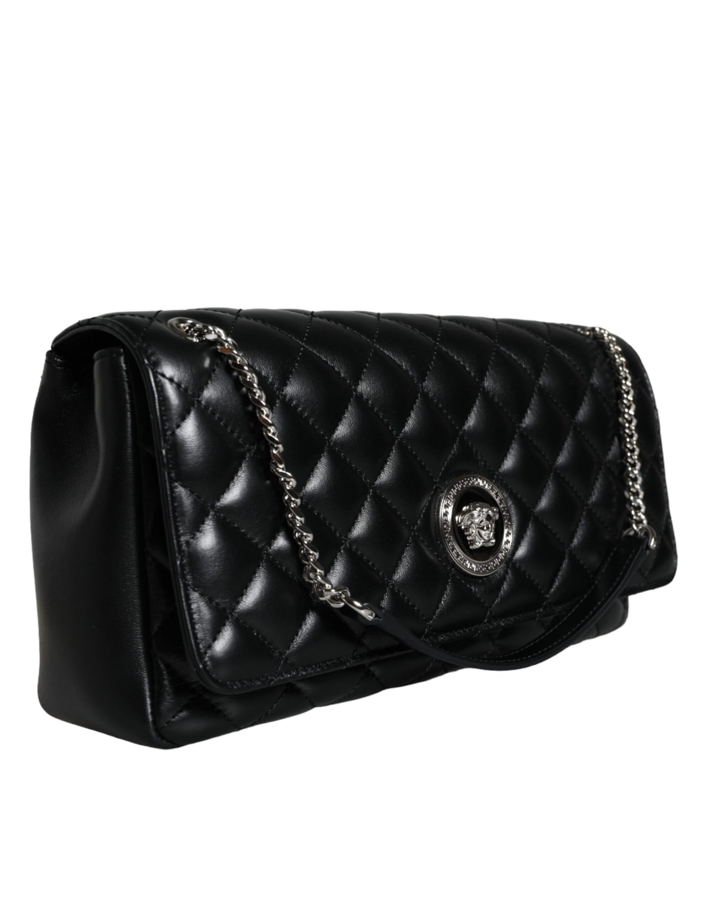 Versace Schwarze gesteppte Lammleder Crossbody Umhängetasche