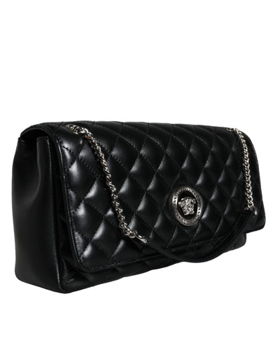 Versace Schwarze gesteppte Lammleder Crossbody Umhängetasche