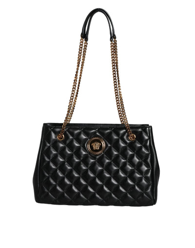 Versace Schwarze gesteppte Nappaleder-Schultertasche mit Kettenriemen