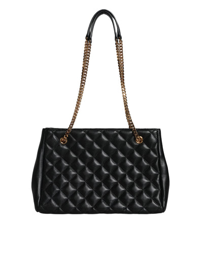 Versace Schwarze gesteppte Nappaleder-Schultertasche mit Kettenriemen