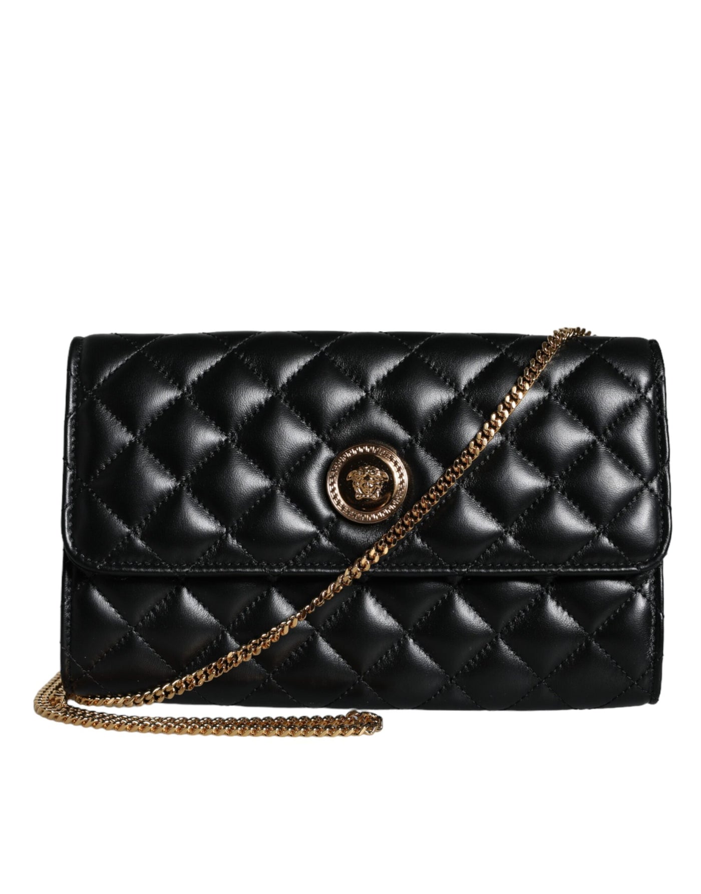 Versace Schwarze gesteppte Nappaleder Crossbody Umhängetasche