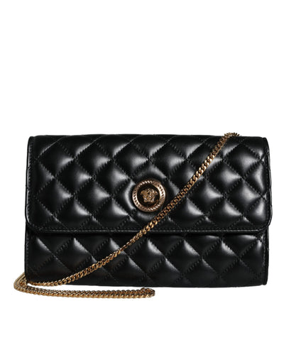 Versace Schwarze gesteppte Nappaleder Crossbody Umhängetasche