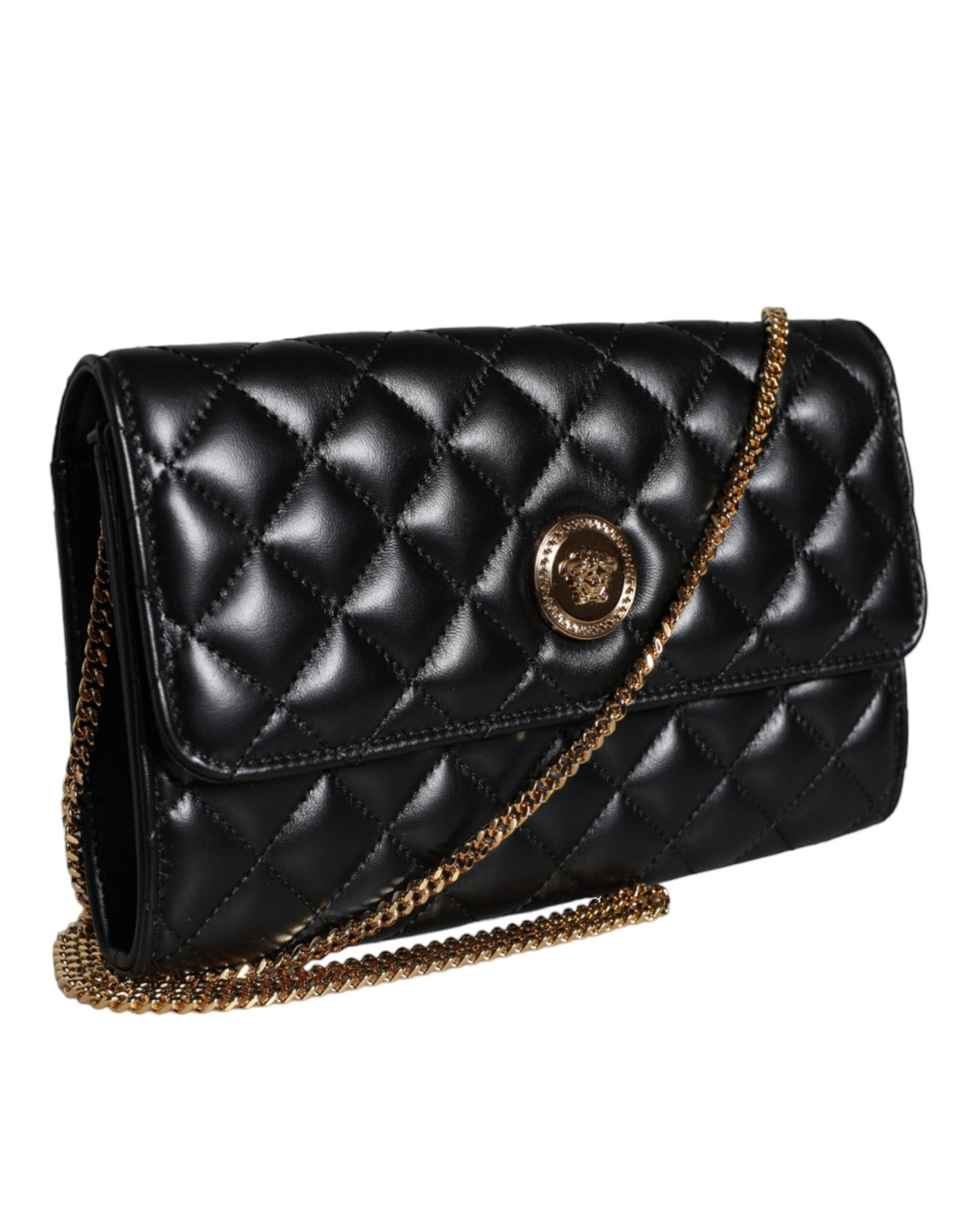 Versace Schwarze gesteppte Nappaleder Crossbody Umhängetasche