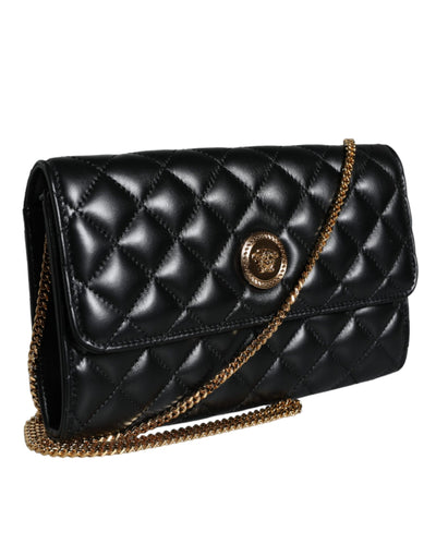 Versace Schwarze gesteppte Nappaleder Crossbody Umhängetasche
