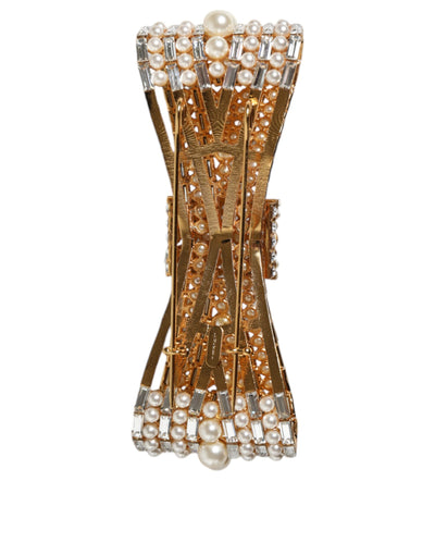Dolce & Gabbana Gold-Ton Messing Bogen Kristall FauxPearl verschönert Brosche