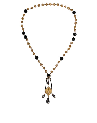 Dolce & Gabbana Goldkette Messing Schwarz Perlen Rosenkranz Stil Halskette