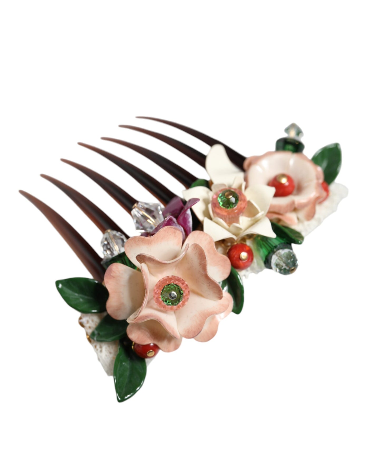 Dolce & Gabbana Brauner Plastikkristall floraler Frauenhaarkamm